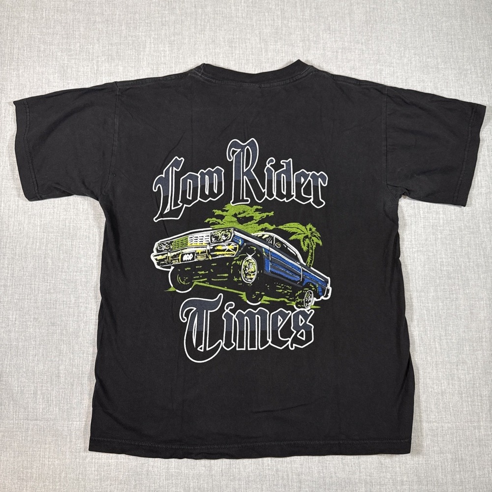 Vintage Lowrider Times Chicano Art Black T-Shirt Size Medium Men USA T's Impala